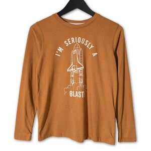 Thereabouts Graphic Long Sleeve T-Shirt Boys Large Mustard Yellow Space Shuttle